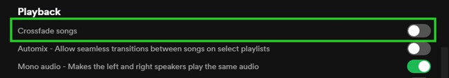 spotify desktop playback crossfade songs off