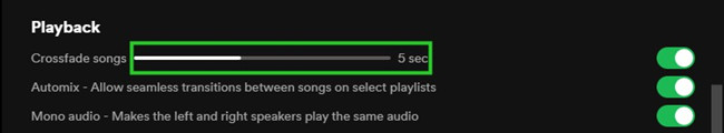 spotify desktop playback crossfade songs on