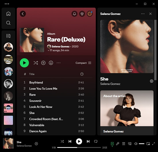 spotify desktop player info