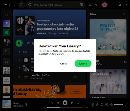 spotify desktop playlist delete from your 
                                 library delete