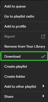 spotify desktop playlist download option