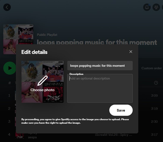 spotify desktop playlist edit details change photo