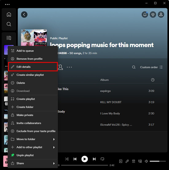 spotify desktop playlist edit details