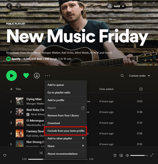 spotify desktop playlist exclude from your library