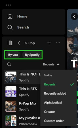 spotify desktop playlist folder fiter