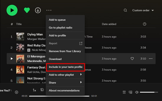 spotify desktop playlist include in your taste profile