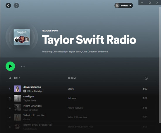 Spotify playlist radio on desktop