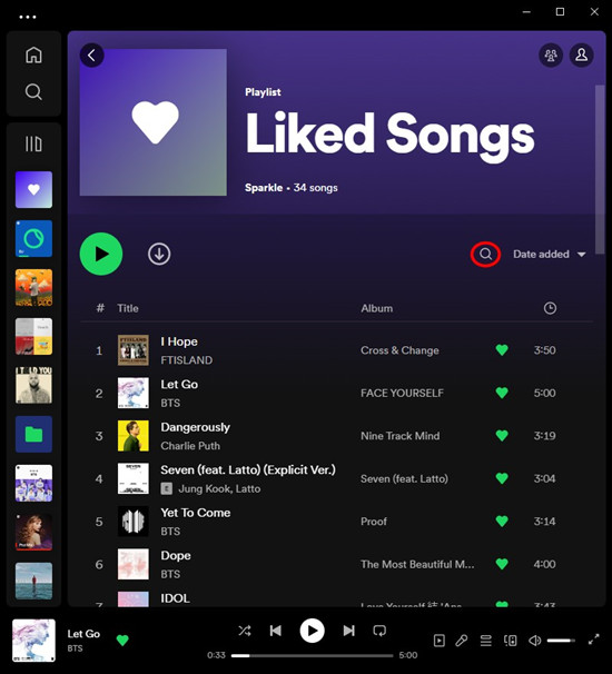 spotify desktop playlist search