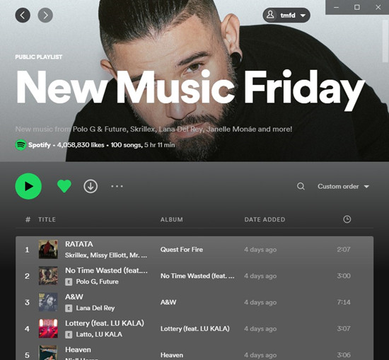 spotify desktop playlist select all