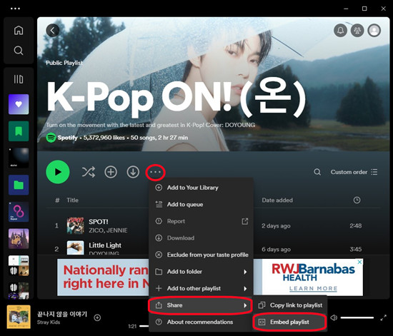 spotify desktop playlist share embed playlist