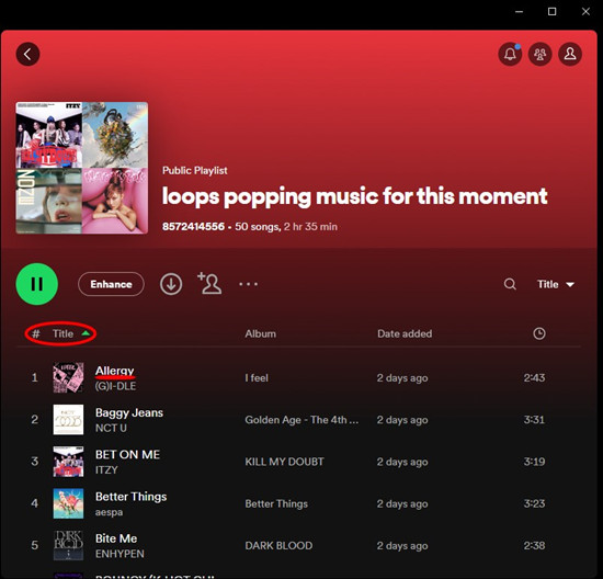 spotify desktop playlist sort by title