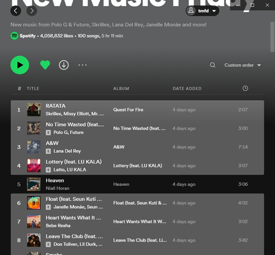spotify desktop playlist tracks deselect