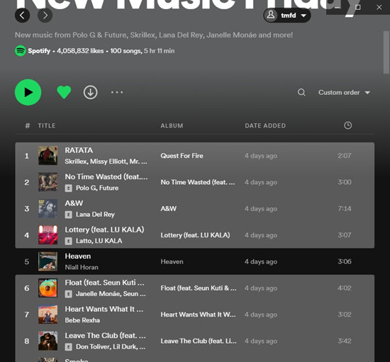 spotify desktop playlist trackes deselect