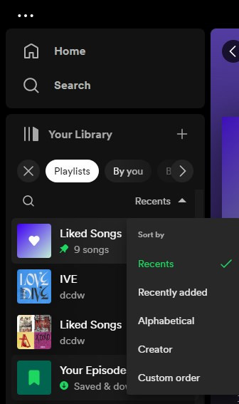 spotify desktop playlists sort by