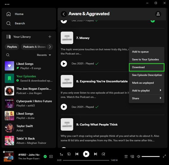 spotify desktop podcast page download