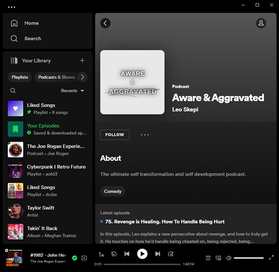 spotify desktop podcast page follow