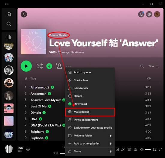 spotify desktop private playlist make public