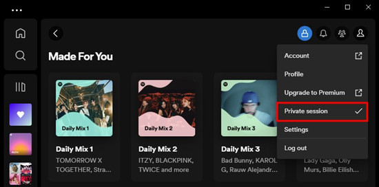 spotify desktop private session on
