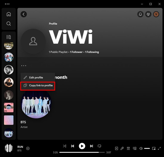 spotify desktop profile copy link to profile