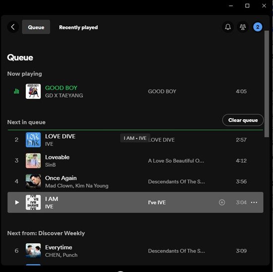 spotify desktop queue change order