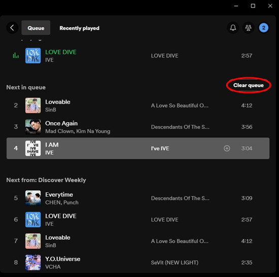 spotify desktop queue clear queue