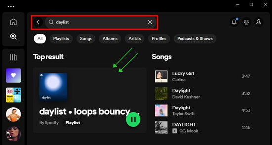 spotify desktop search for daylist