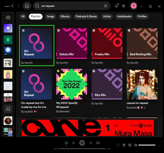 spotify desktop search for on repeat