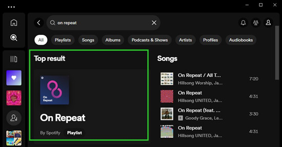 spotify desktop search on repeat options