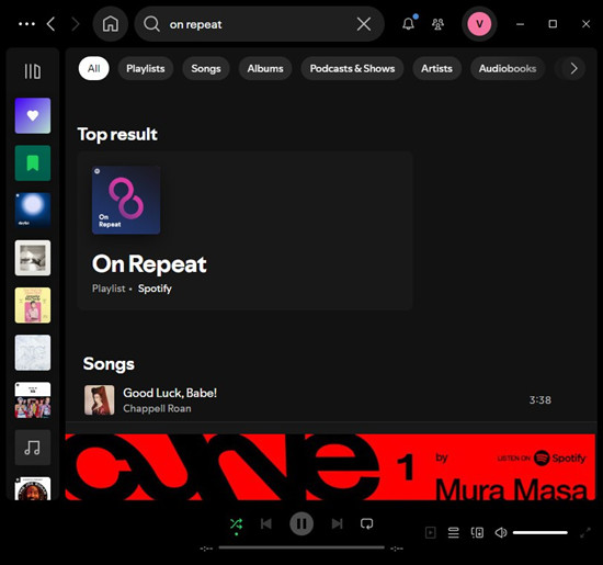 spotify desktop search on repeat options