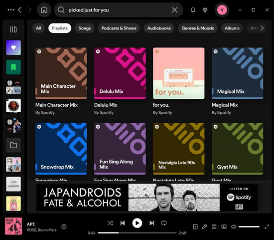 spotify desktop search picked just for you playlists