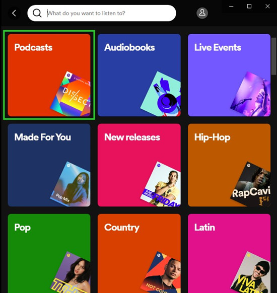 spotify desktop search podcasts