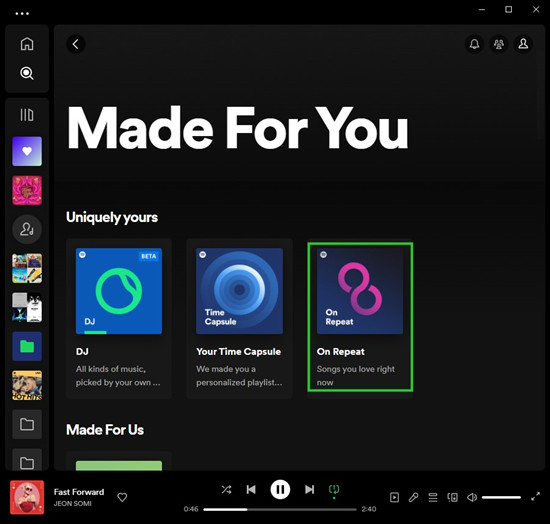 spotify desktop search uniquely yours on repeat