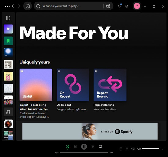 spotify desktop search uniquely yours on repeat