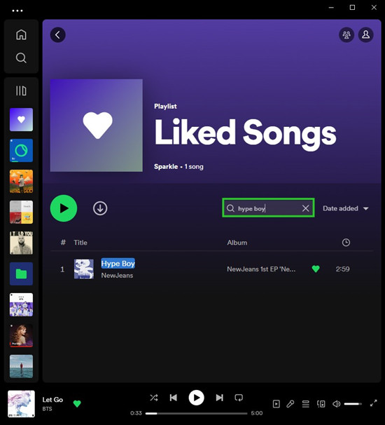 spotify desktop search within a playlist