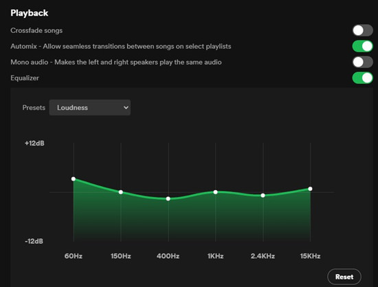 spotify desktop settings equalizer loundess