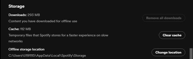 spotify desktop settings storage cache