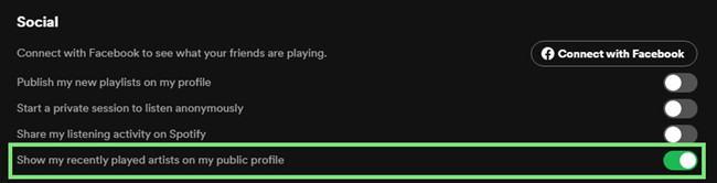 spotify desktop show recently played artist off
