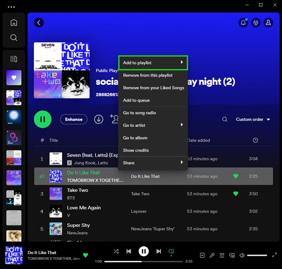 add a song to an individual playlist on desktop