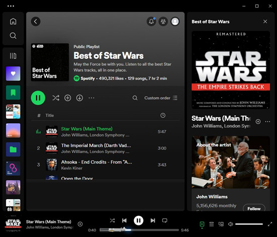 spotify desktop star wars lightsaber effect