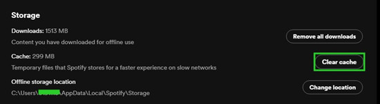 spotify desktop storage clear cache