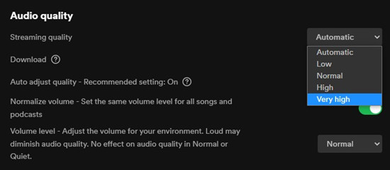 spotify desktop streaming quality automatic to very high