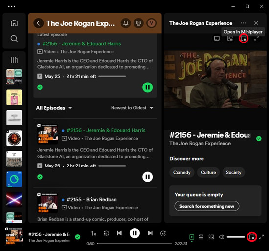 spotify desktop podcast miniplayer