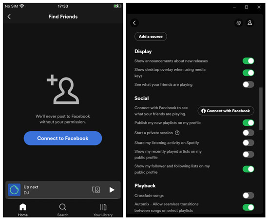 spotify desktop vs mobile connect with facebook
