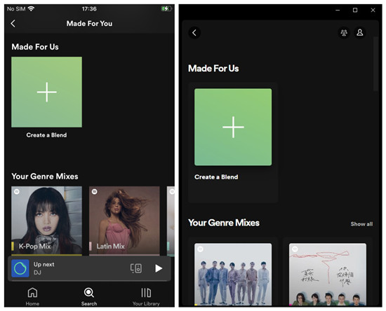 spotify desktop vs mobile create a blend