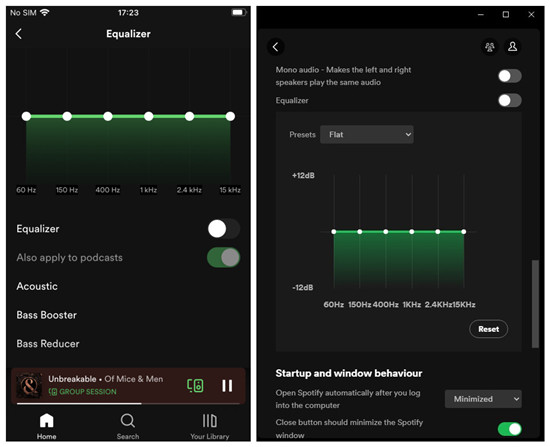 spotify desktop vs mobile equalizer