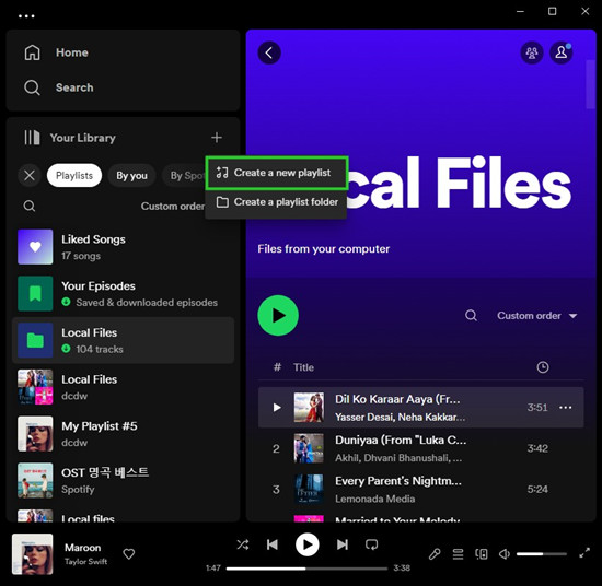 spotify desktop your library create a new playlist