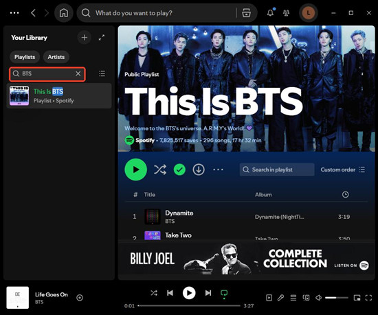 spotify desktop your library search for playlist