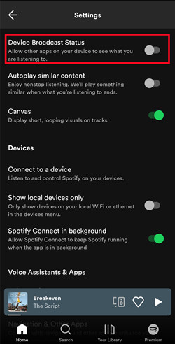 spotify device broadcast status on android