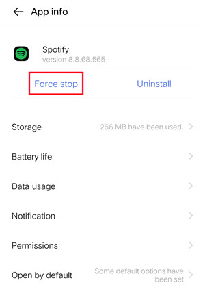 spotify force stop on android