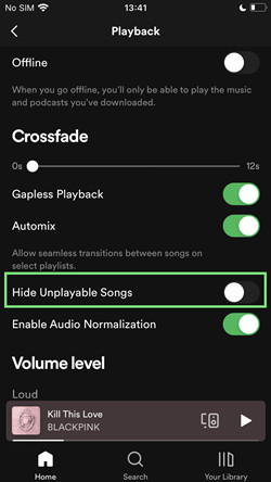 spotify hide unplayable tracks ios